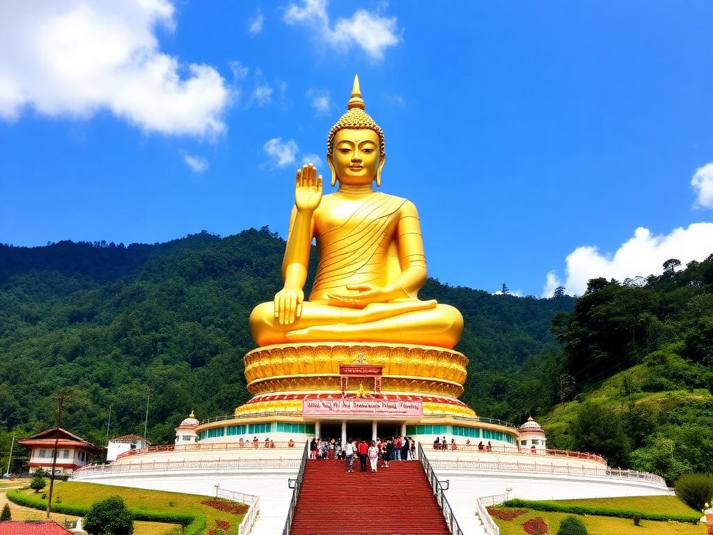 Rolling hills and hilltop statues of South Sikkim